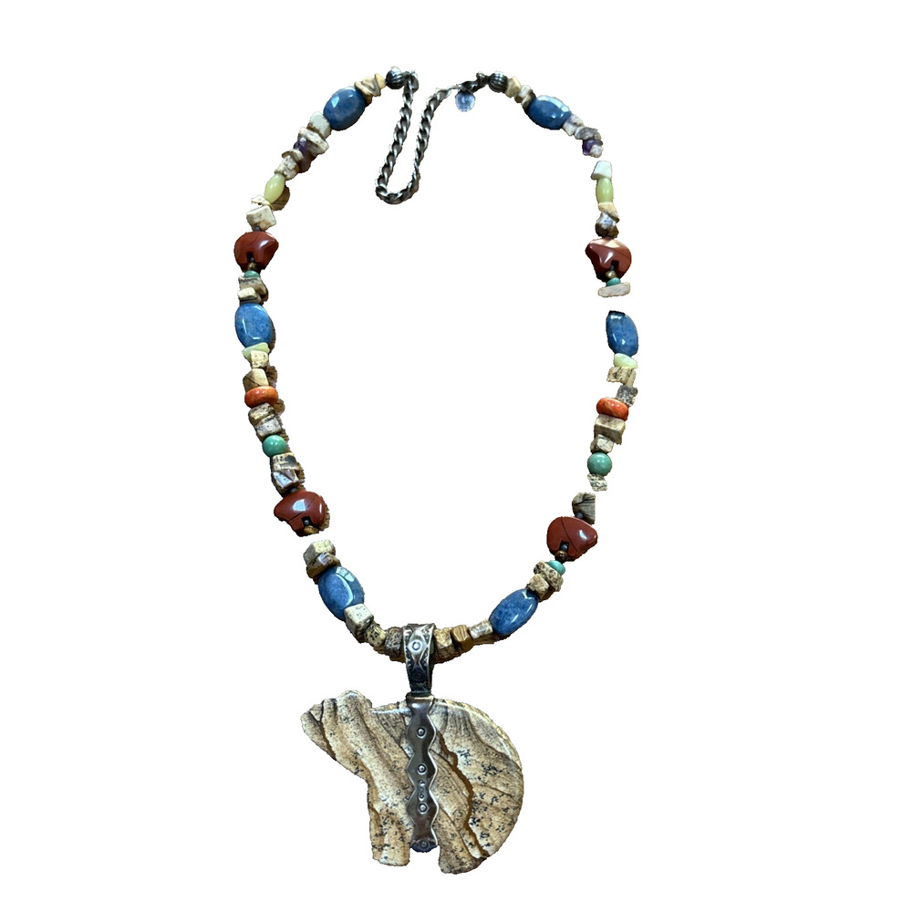 Carolyn Pollack Relios Sterling Silver Jasper Bear Pendant Necklace Southwestern